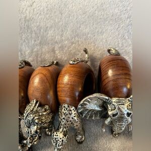 Pewter Wood Africa Safari Animal Napkin Rings. Set of 4. RARE!!!